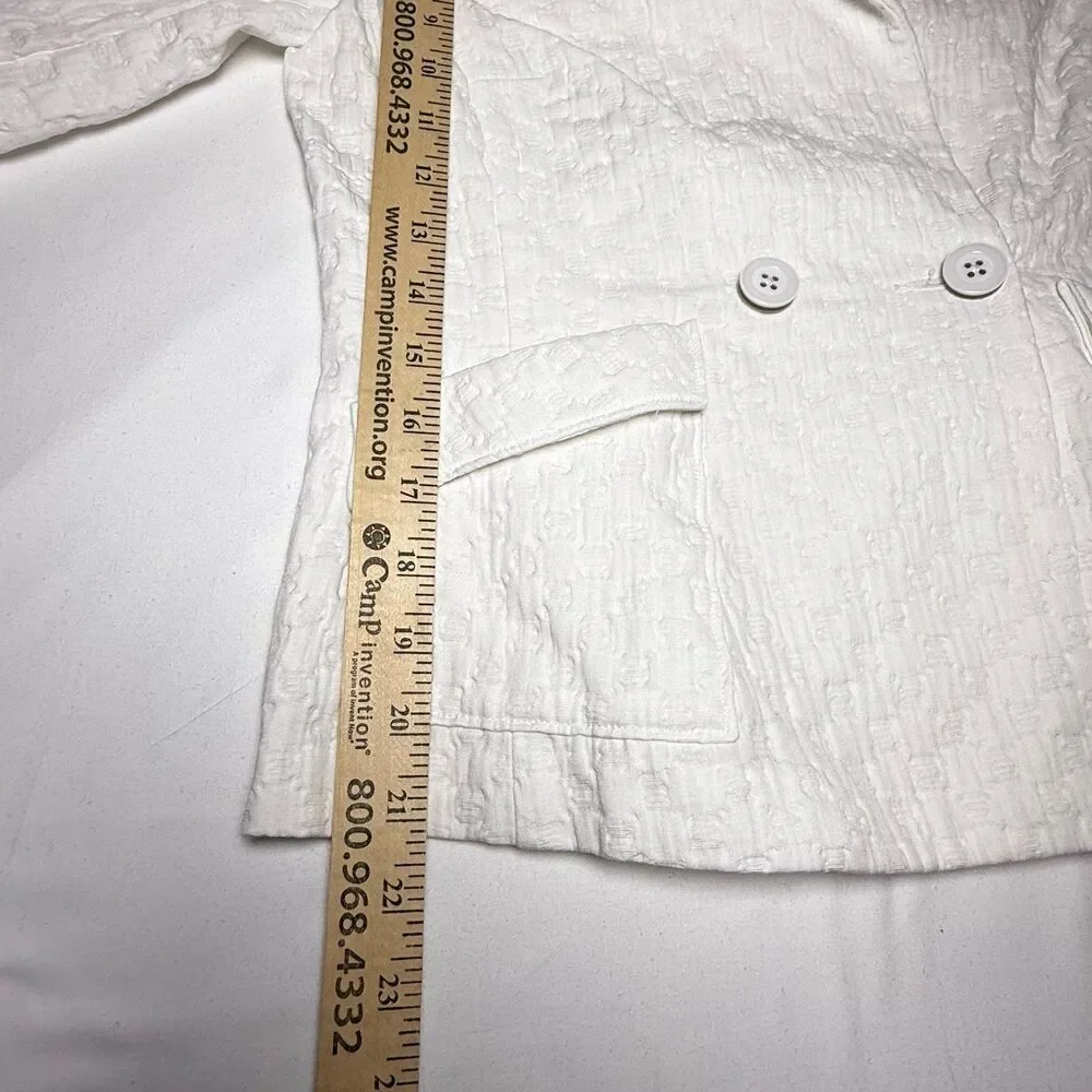 CAbi Blazer White Double Breasted Wide Lapel 3/4 Sleeve Size S #212 Businesscore